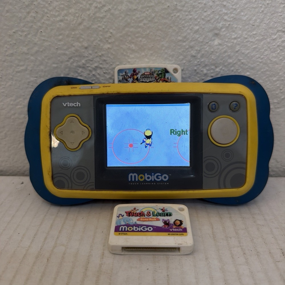 VTech MobiGo Touch Learning System Blue Yellow Handheld Console 2 Games
